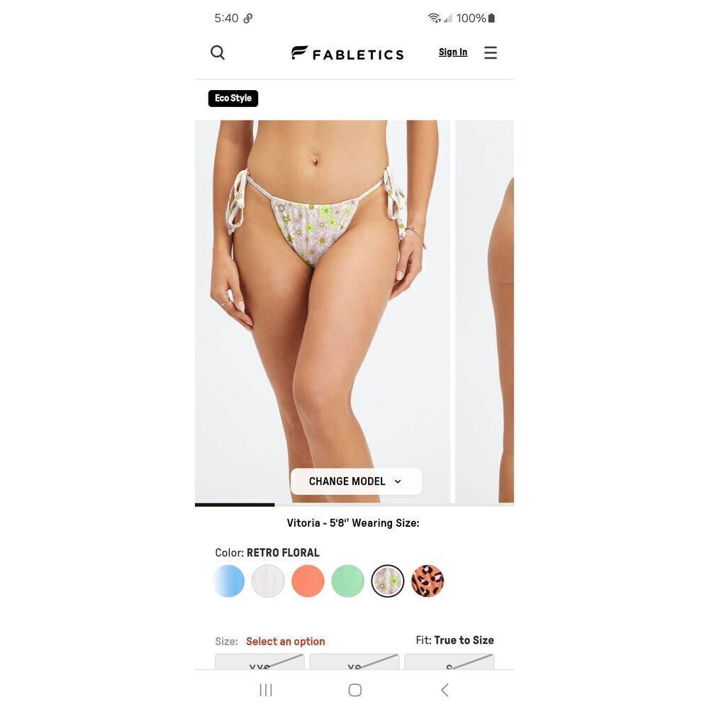 New Medium Fabletics High Cut String Retro Floral Bikini Bathing Suit Bottoms